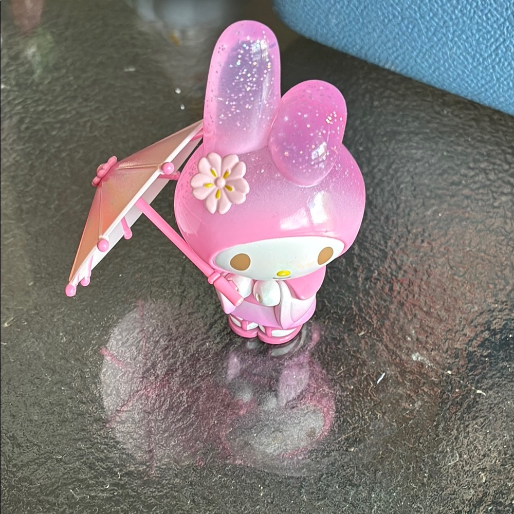 Pink Bunny Figurine with Umbrella